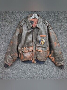Vtg Avirex Leather Jacket Large Brown A2 Flight Sweetest Rose Of Texas Bomber